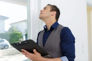 estate agent inspecting window in property